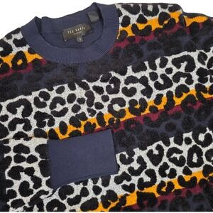 Ted Baker London Women's 1 (US 4) Luniiaa‎ Striped Leopard Print Sweater Navy